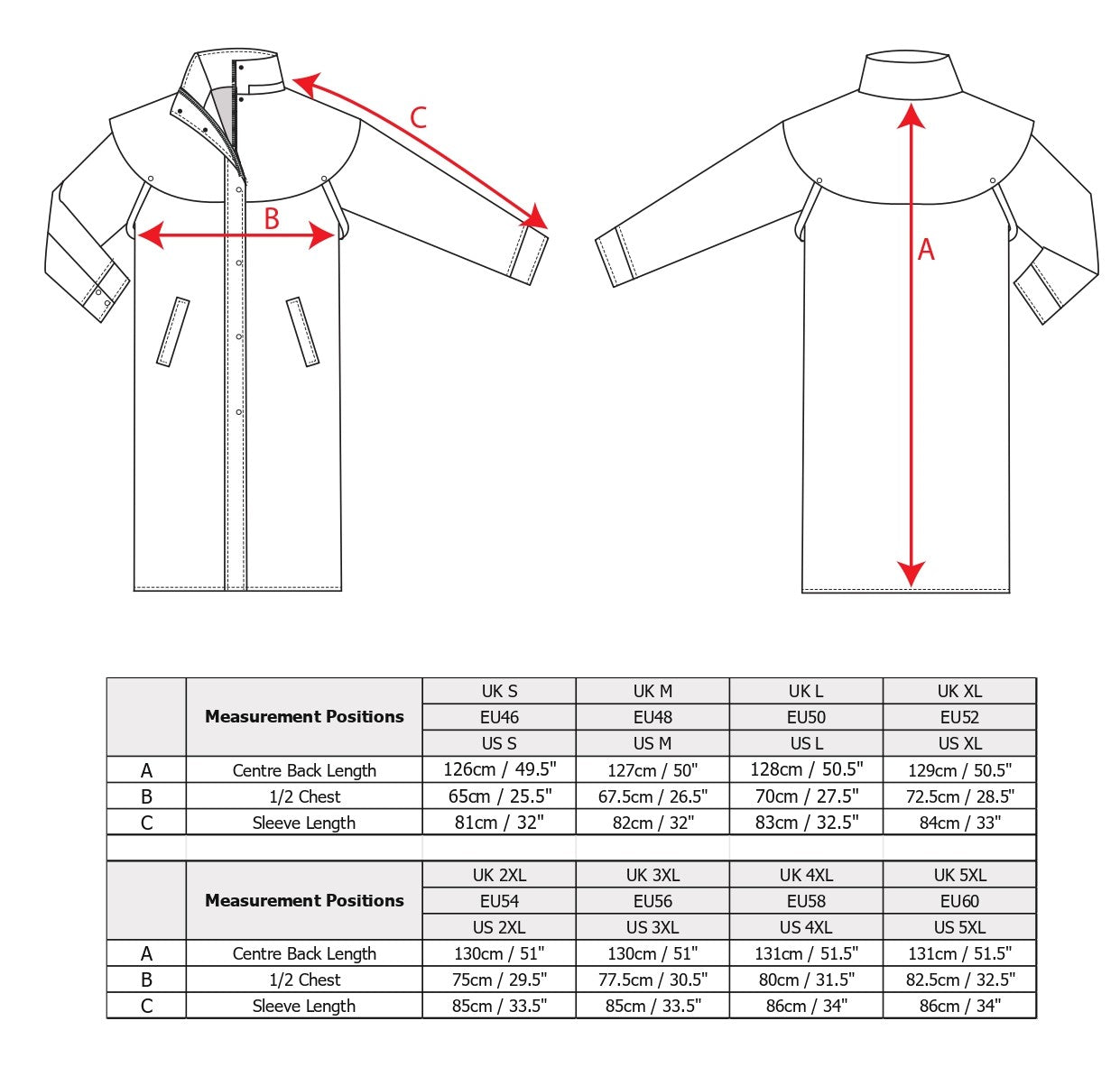 Lambourne waterproof jacket size chart