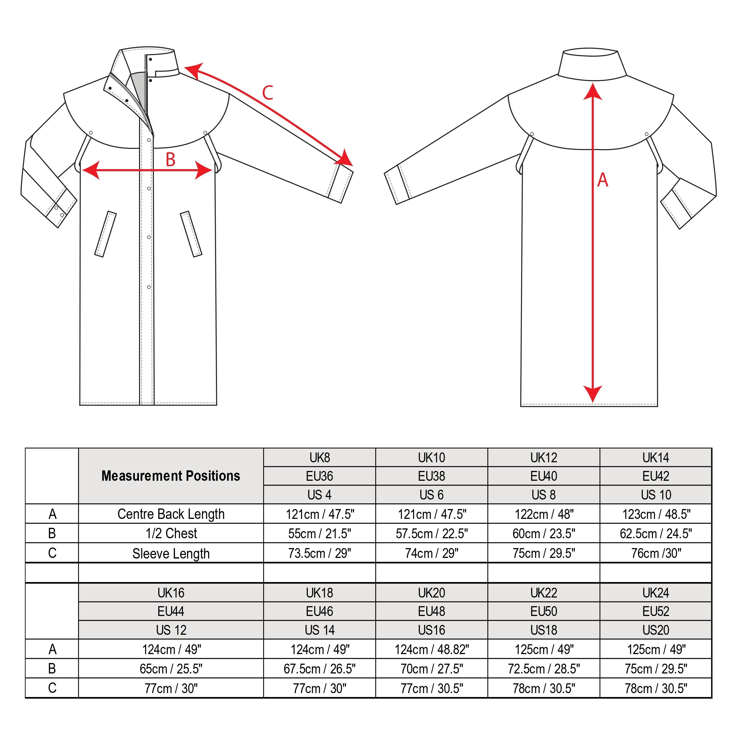 Measurements of Malvern Waterproof Jacket