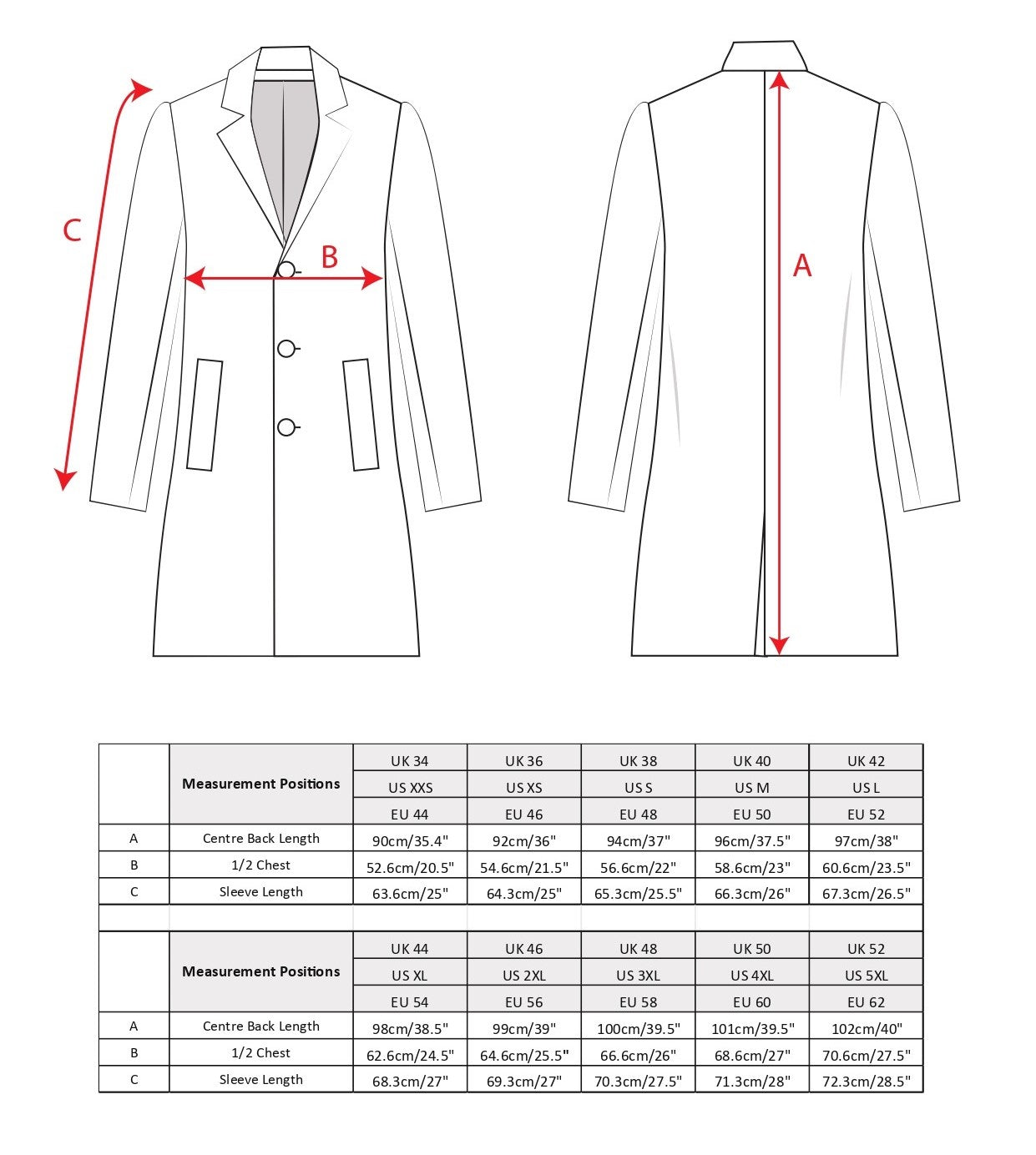 Owen Tweed Long Coat Size Chart
