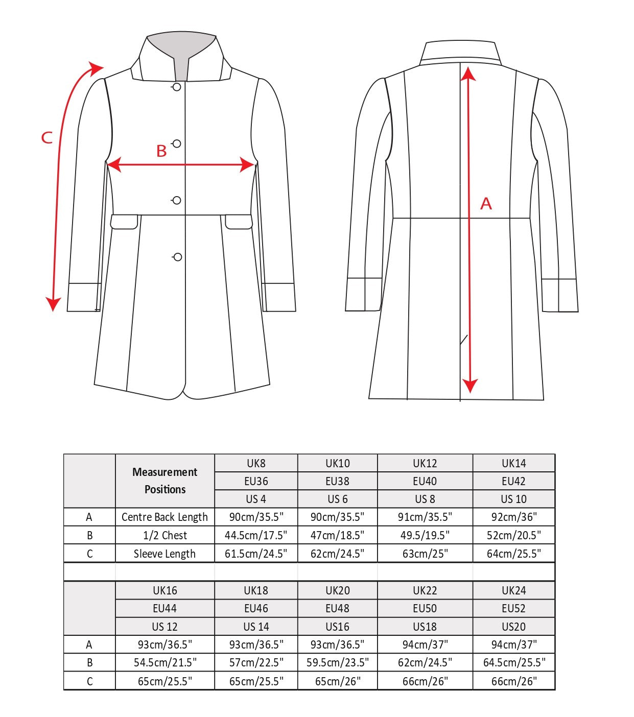 Pamela Tweed coat size chart.