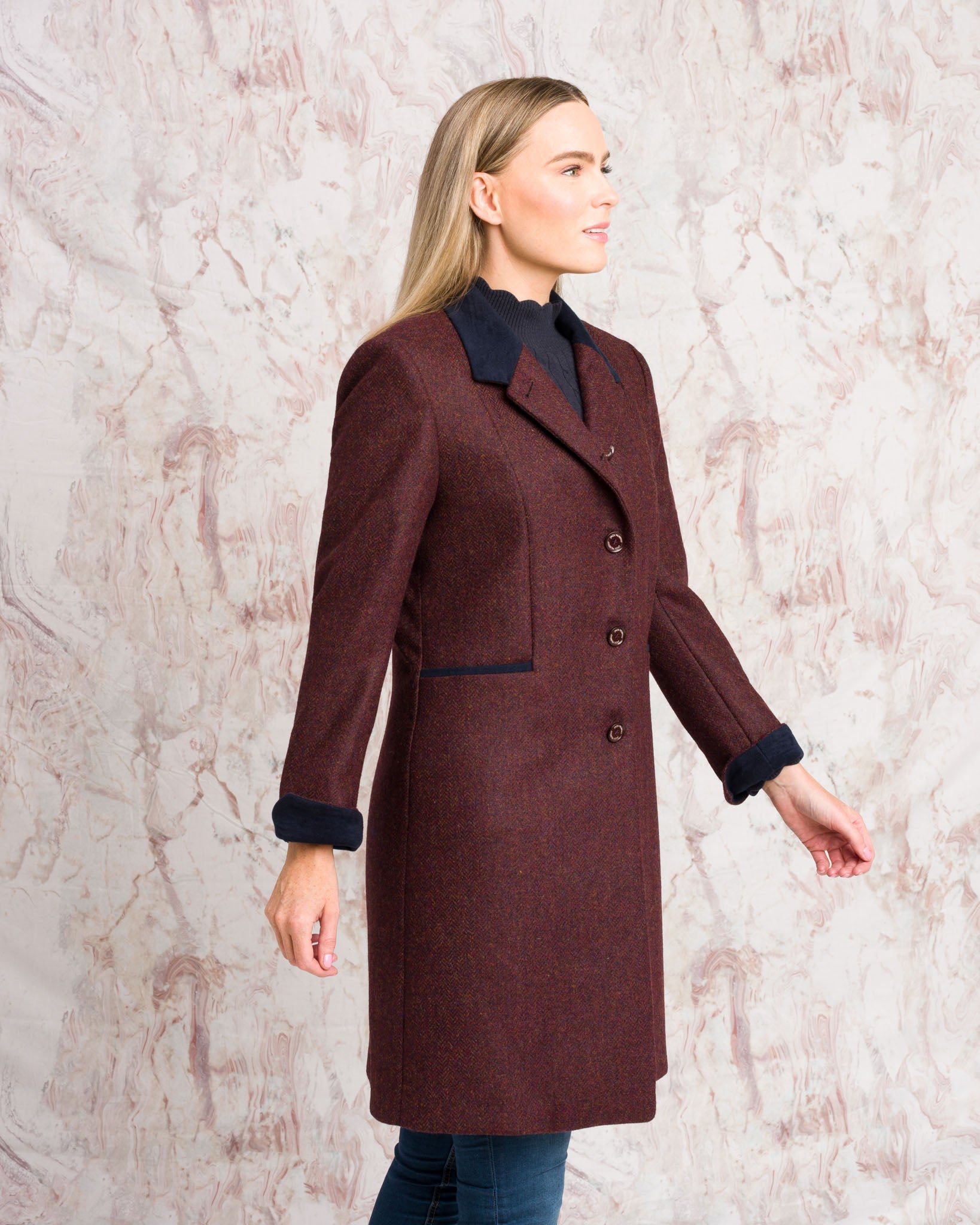 Fran Tweed Coat - Berry Herringbone: Heritage Elegance in Modern