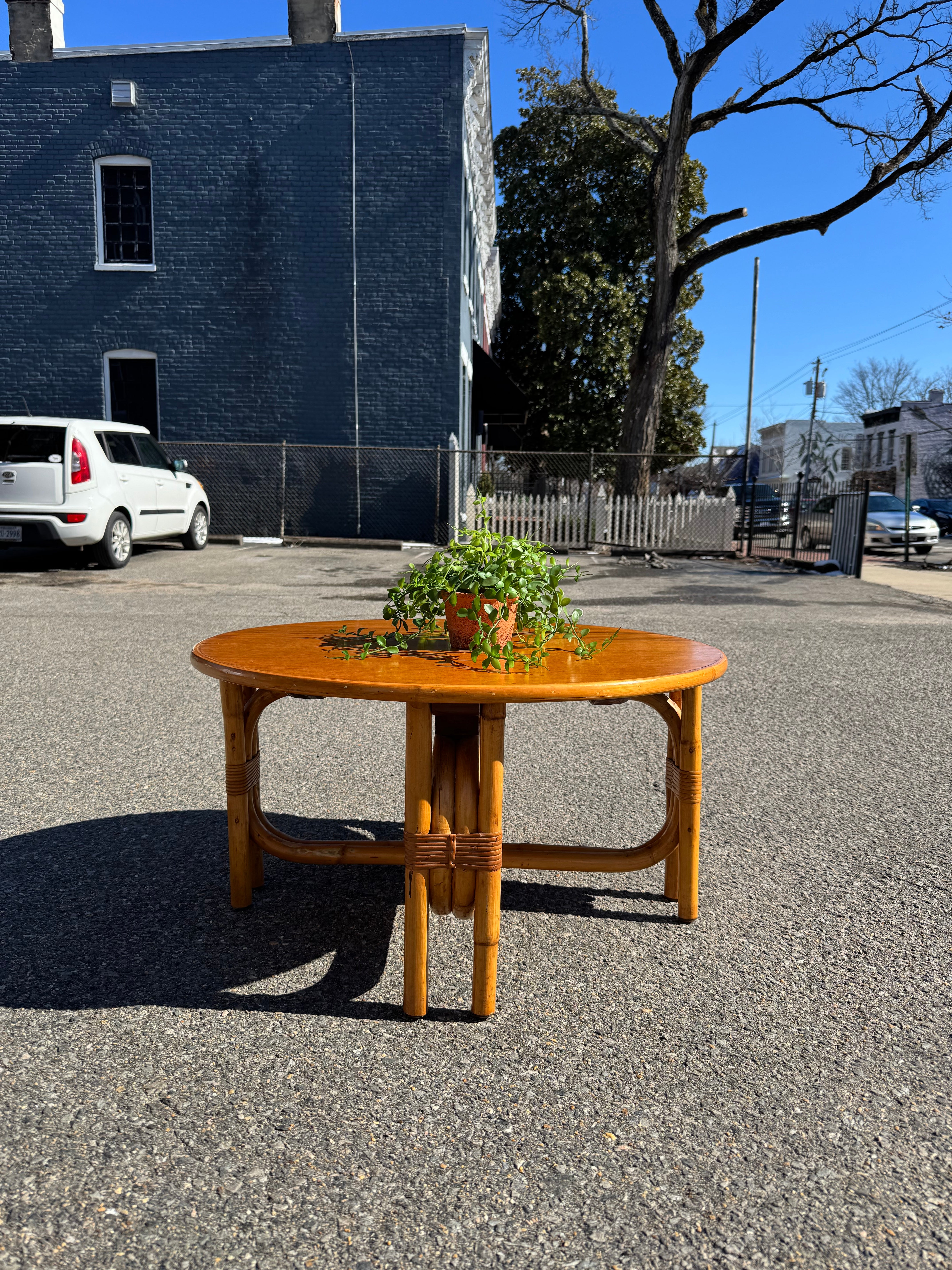 Paul Frankl Style Round Rattan Table