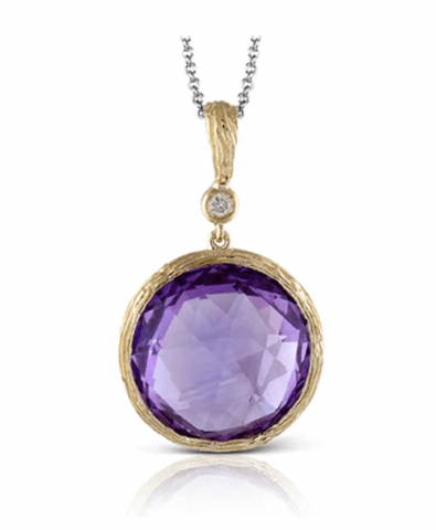A decadent amethyst gemstone adorned with an accent diamond—what's not to love about this pendant?