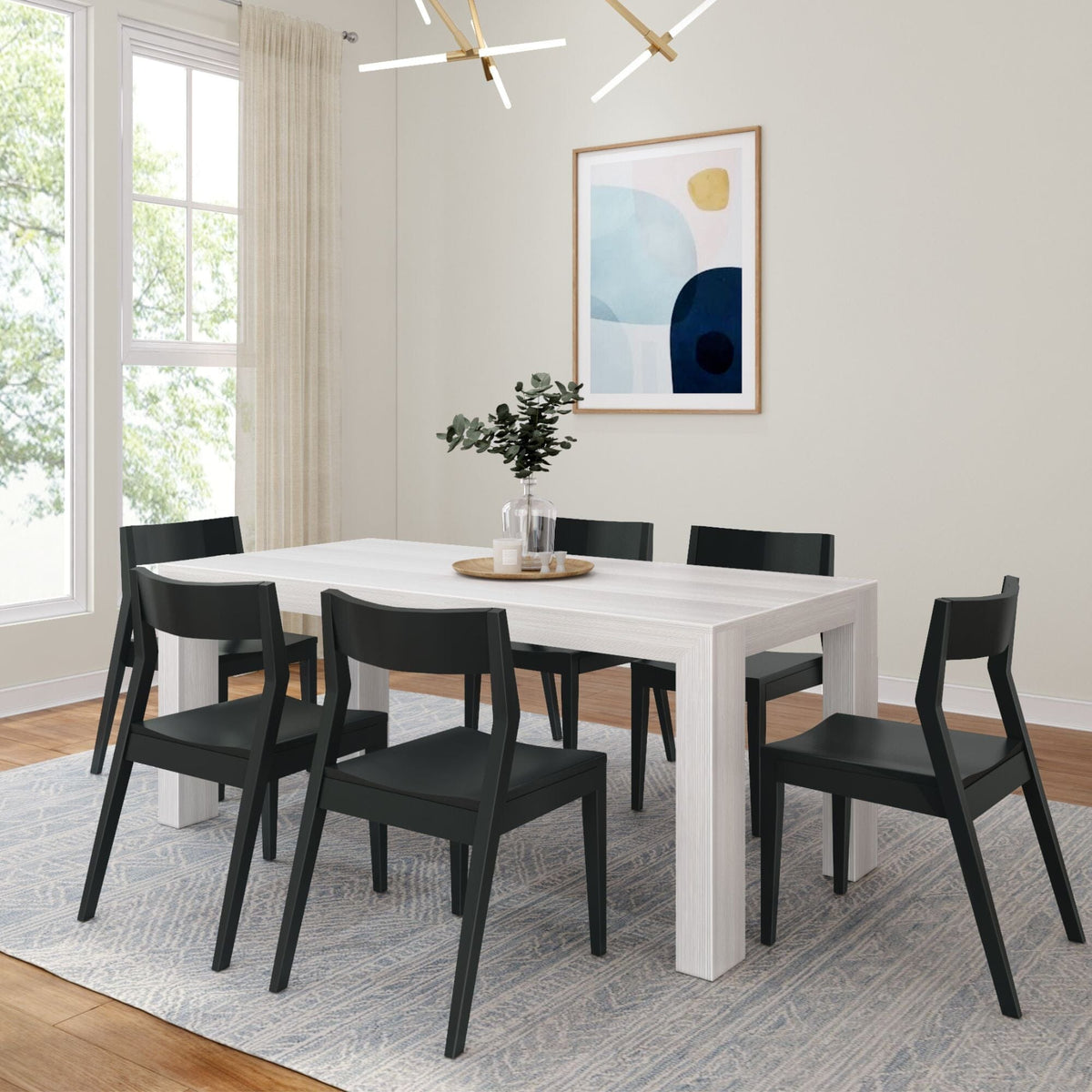 Modern Dining Set with Black Chairs - 72"