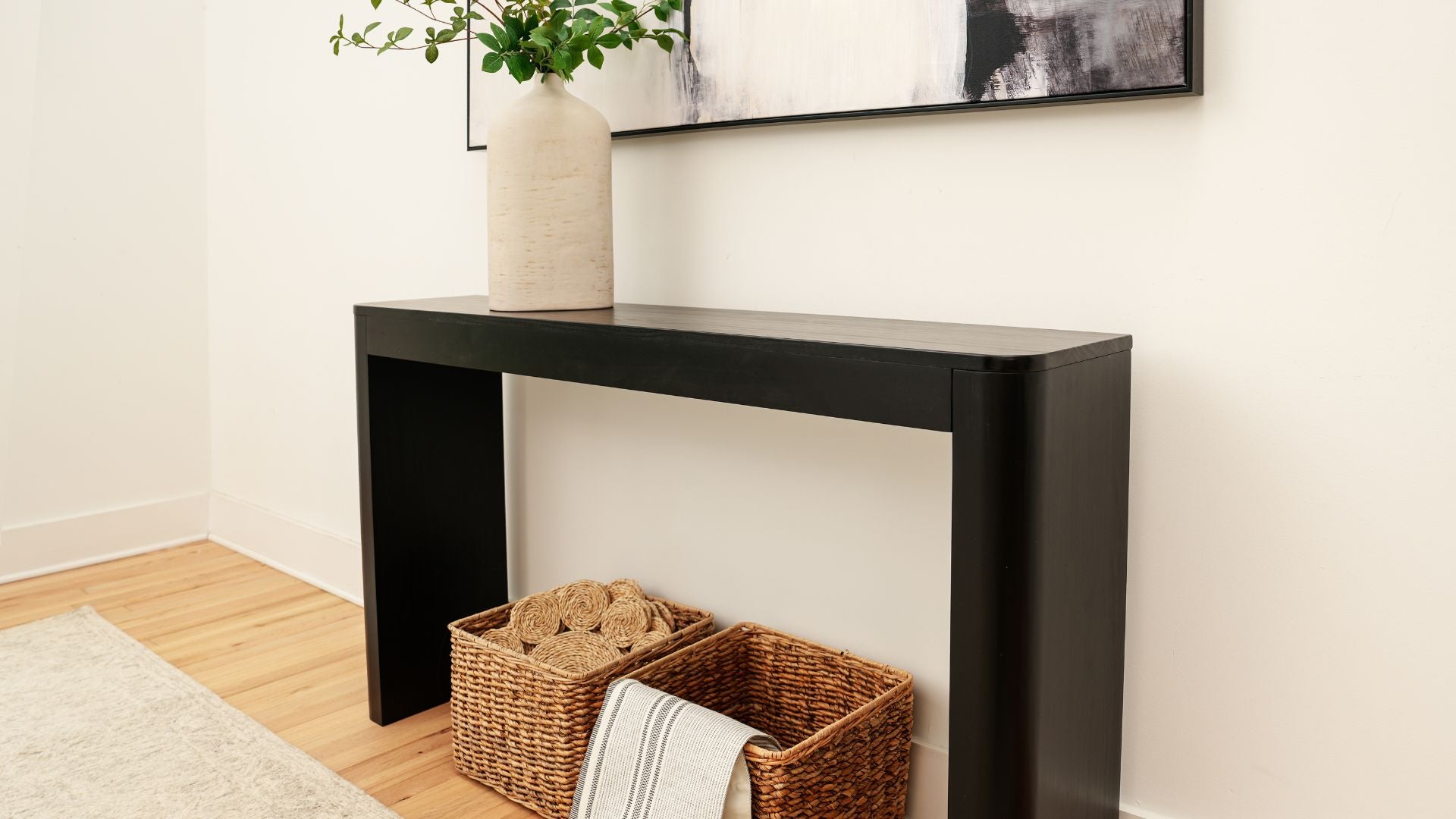 black wooden console table