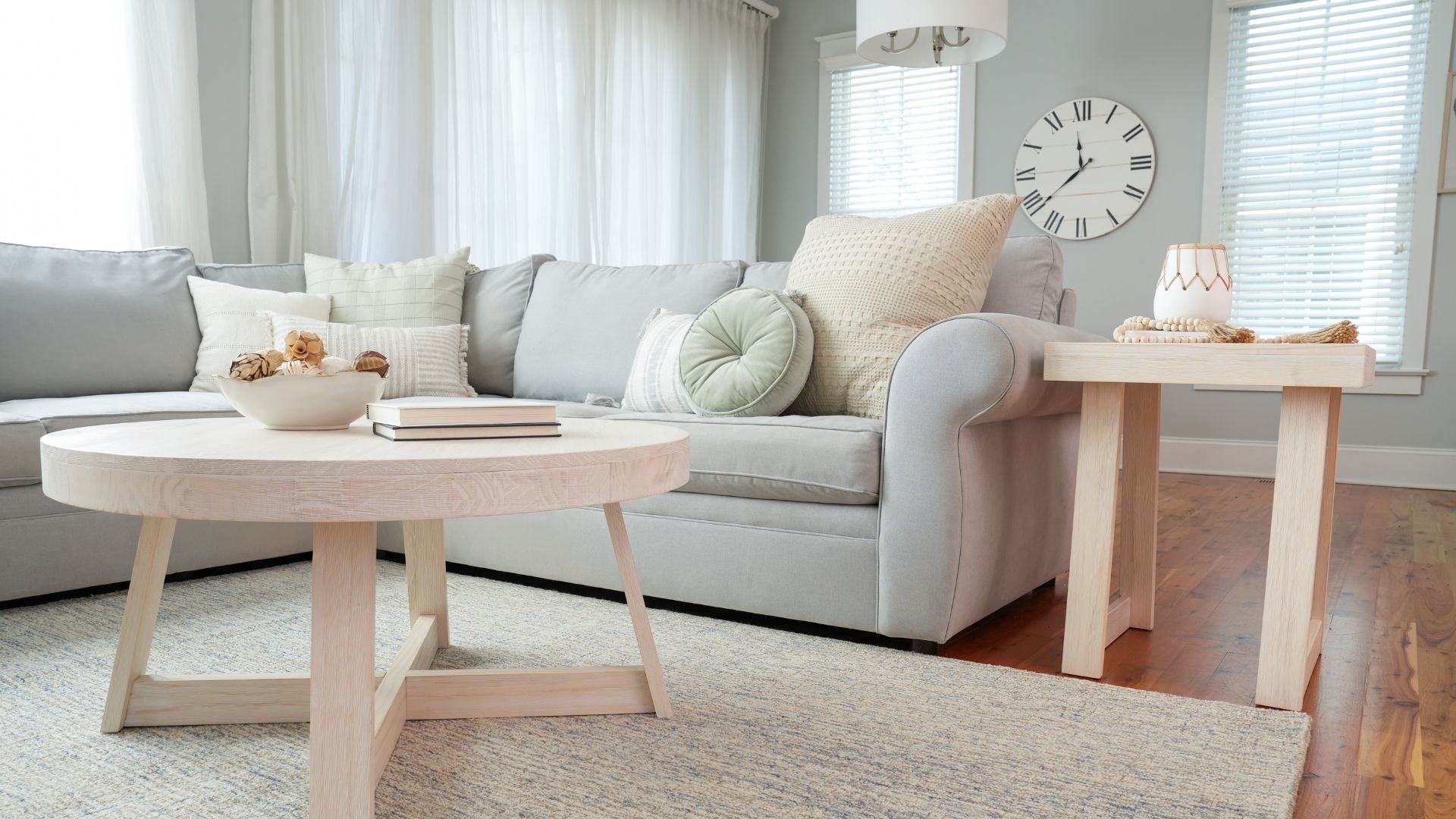 coastal living room with end table for living room and circle coffee table