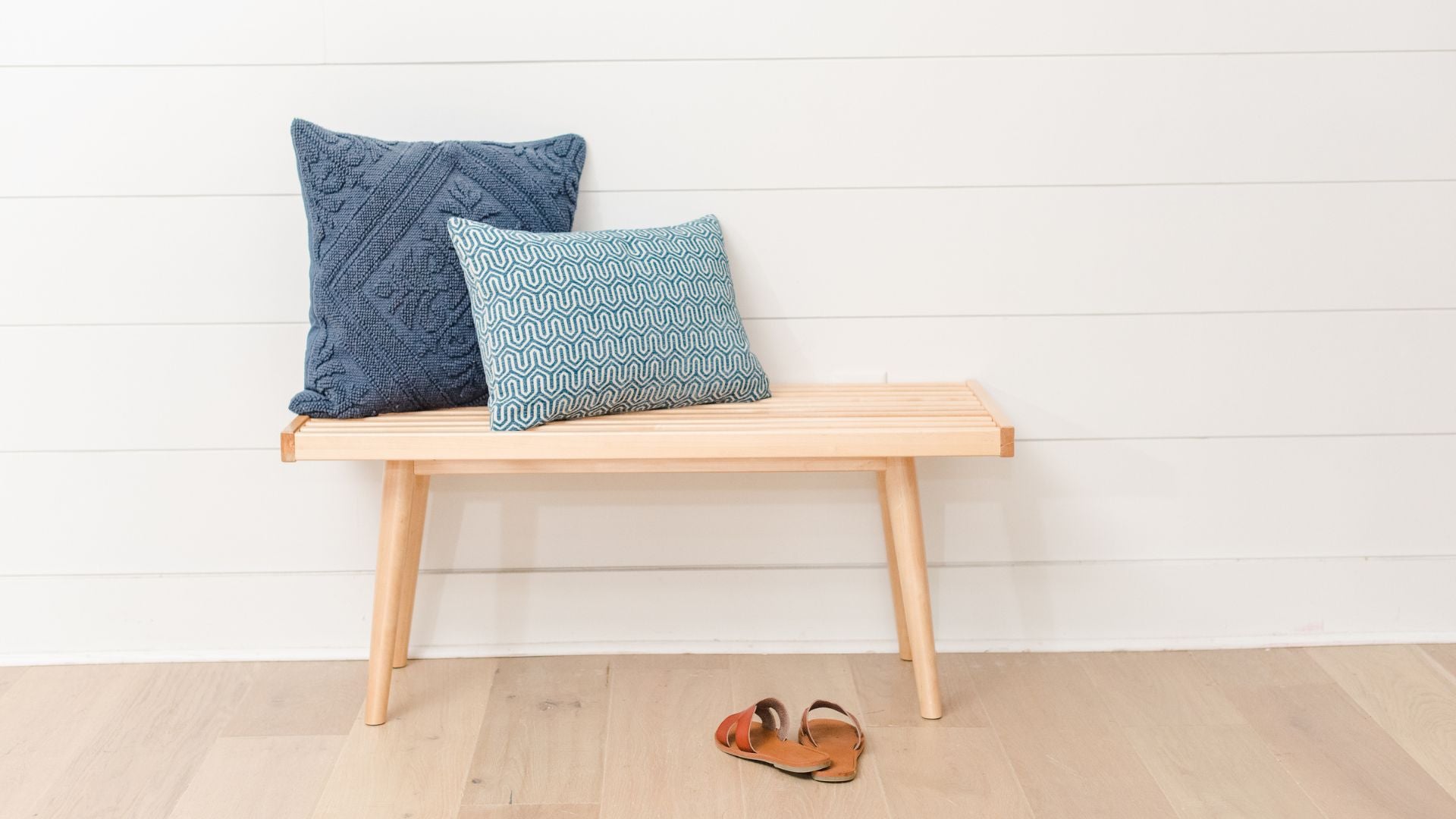 wooden entryway bench with shoe storage
