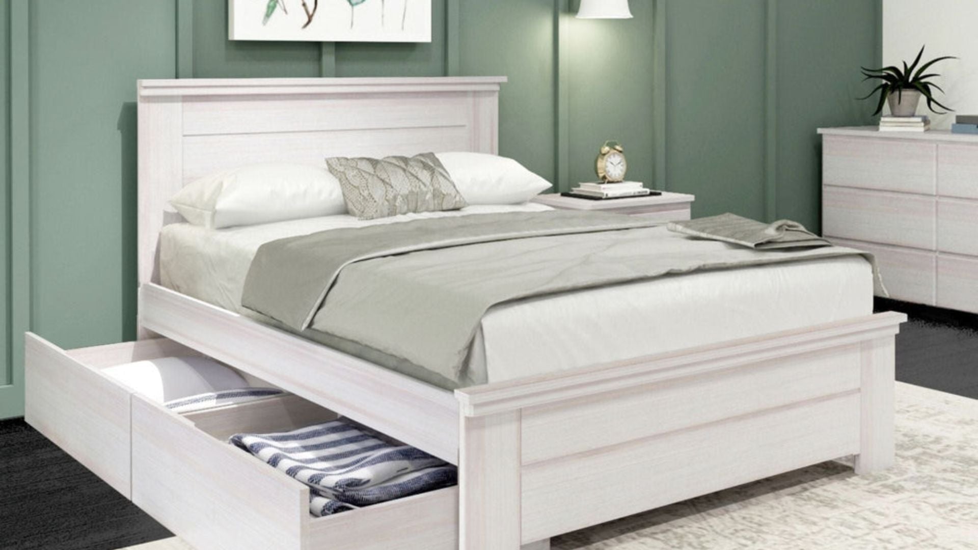 Rustic solid wood queen bed with underbed drawers