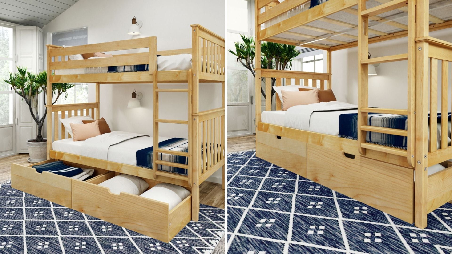 Twin over twin-size bunk bed with storage drawers