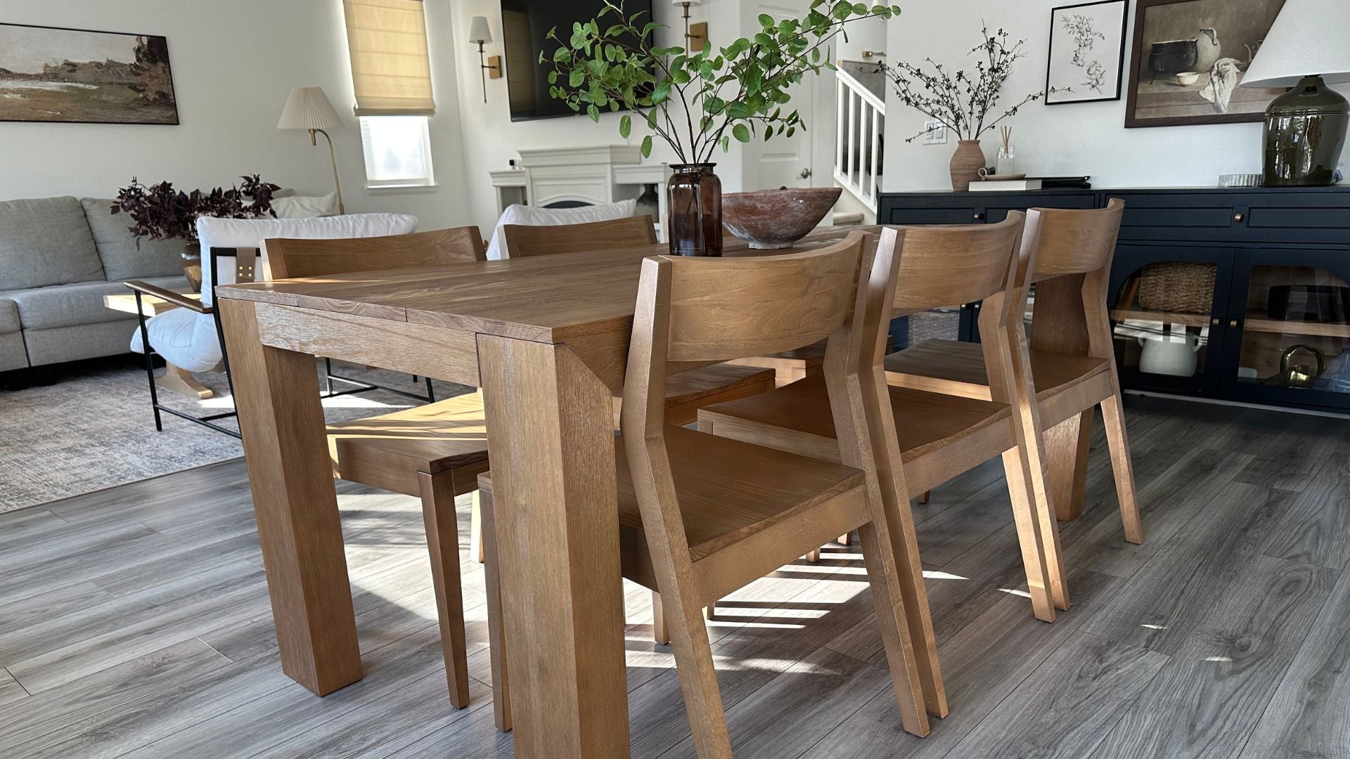 solid wood dining set in pecan wirebrush