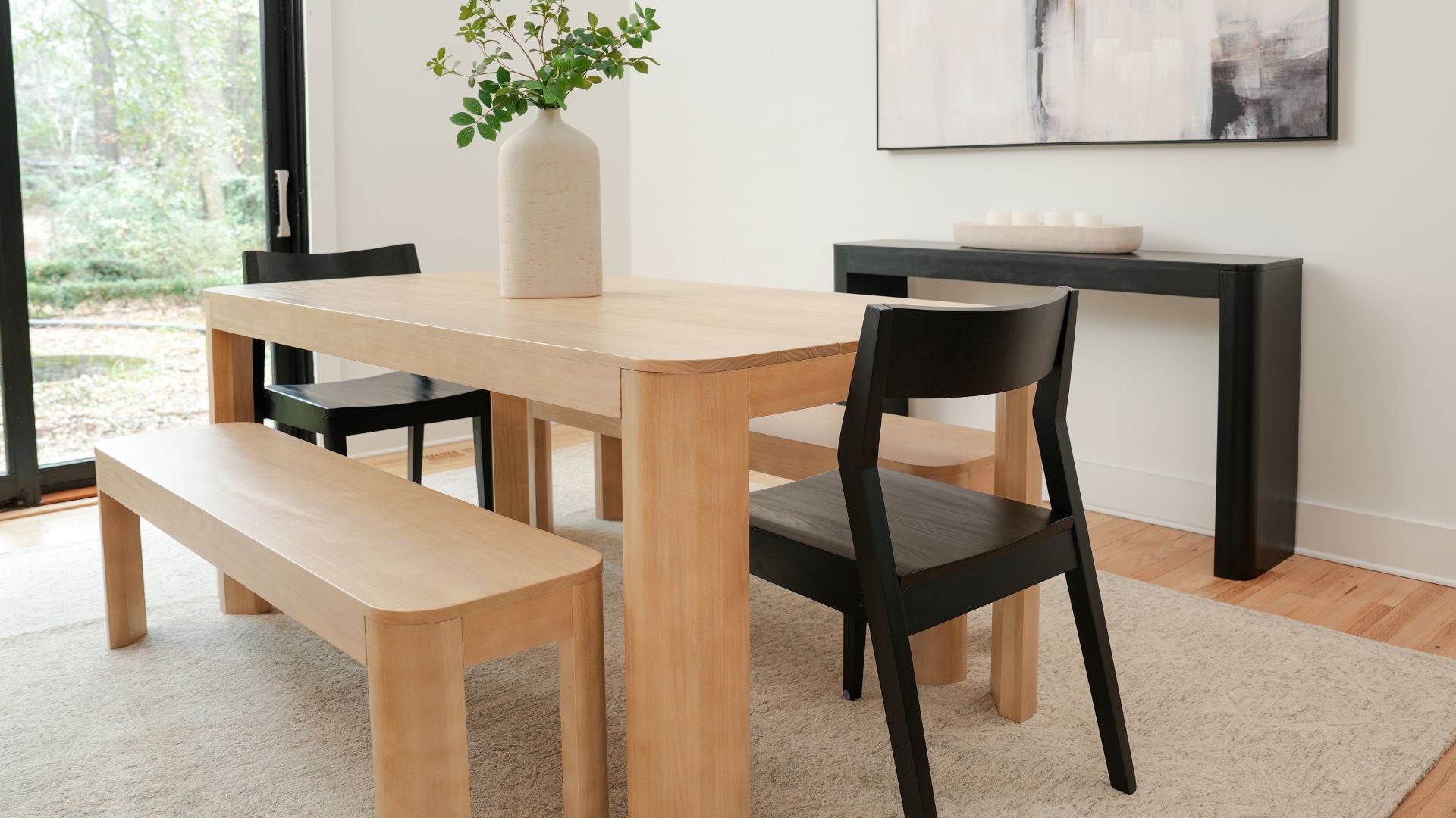 real wood dining table with solid wood black dining chairs