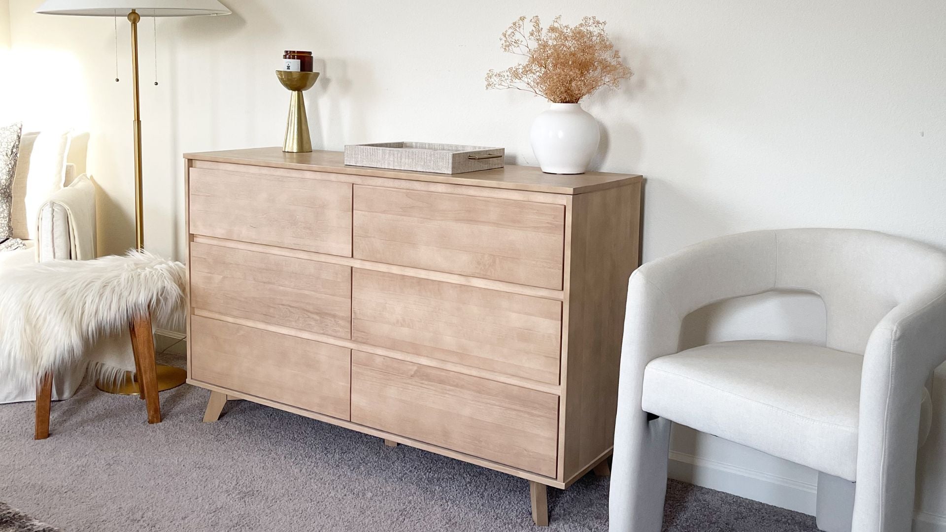 solid wood 6 drawer dresser in blonde