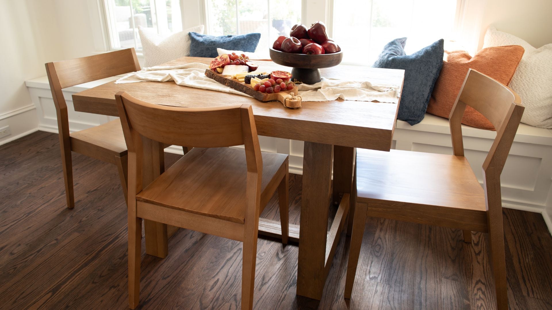 solid wood dining chairs at wooden kitchen table