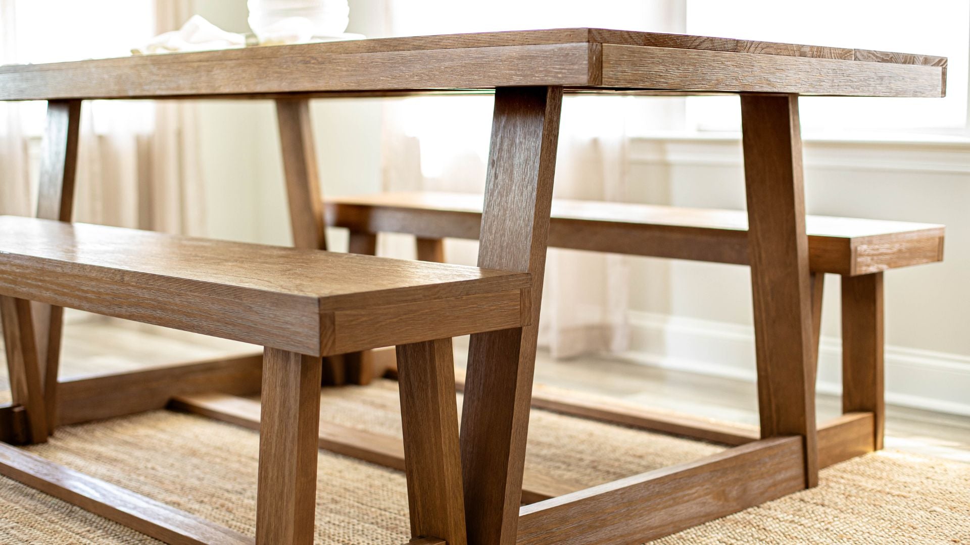 solid wood dining set with two dining benches