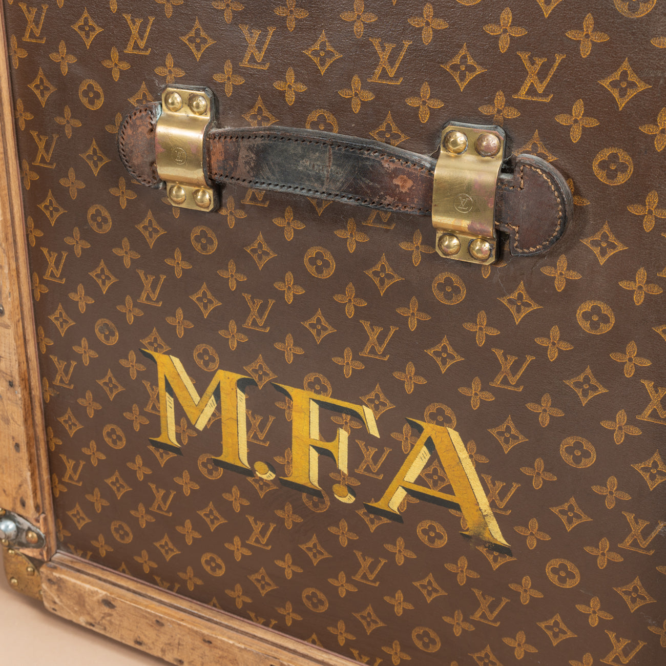 AA Initials - Antique Brass-Silver Monogram on Brown Leather Metal