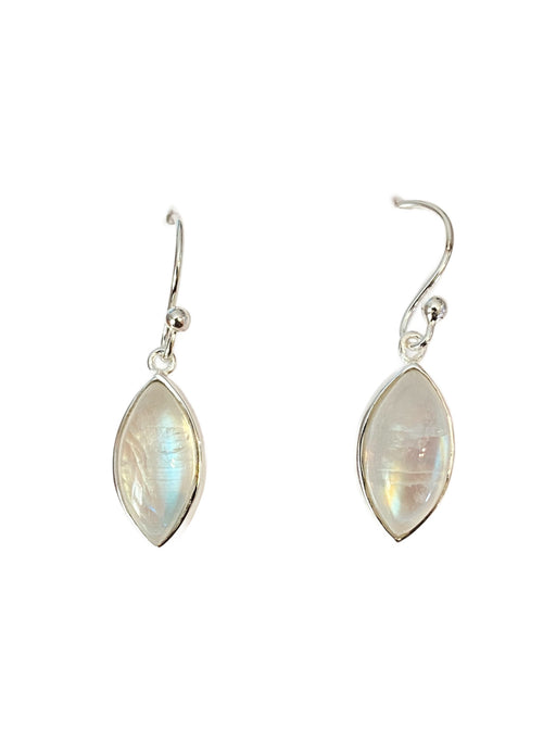 Rainbow Moonstone Cabochon Dangles | Sterling Silver Earrings