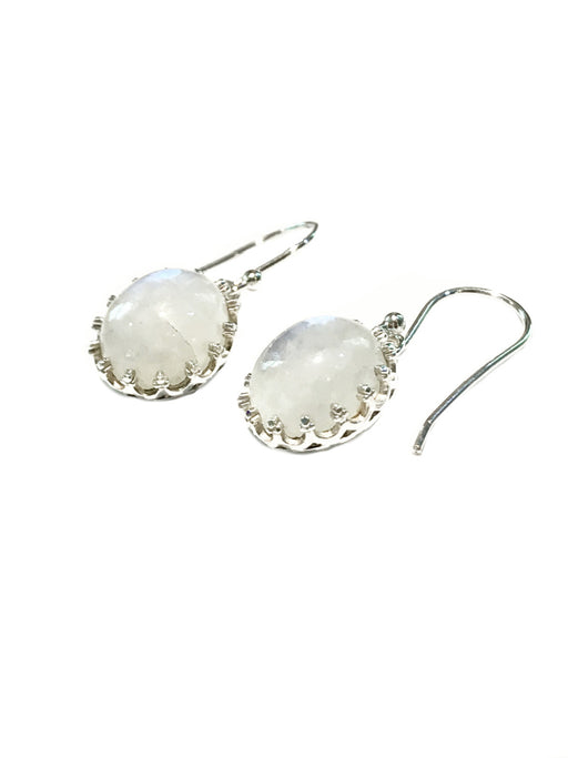 Rainbow Moonstone Cabochon Dangles | Sterling Silver Earrings