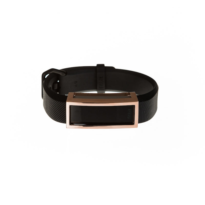 rose gold fitbit with black band