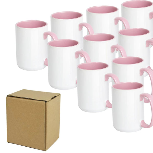Sublimation Mugs 15oz Two Tone With Pink Inside And Handle