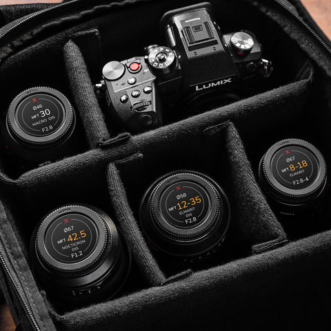Lumix G lenses with Field Made Co indicator label stickers
