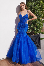 CD CM328 - Shimmer Tulle 3D Floral Appliqué Mermaid Prom Gown  with Open Corset Back - Diggz Prom