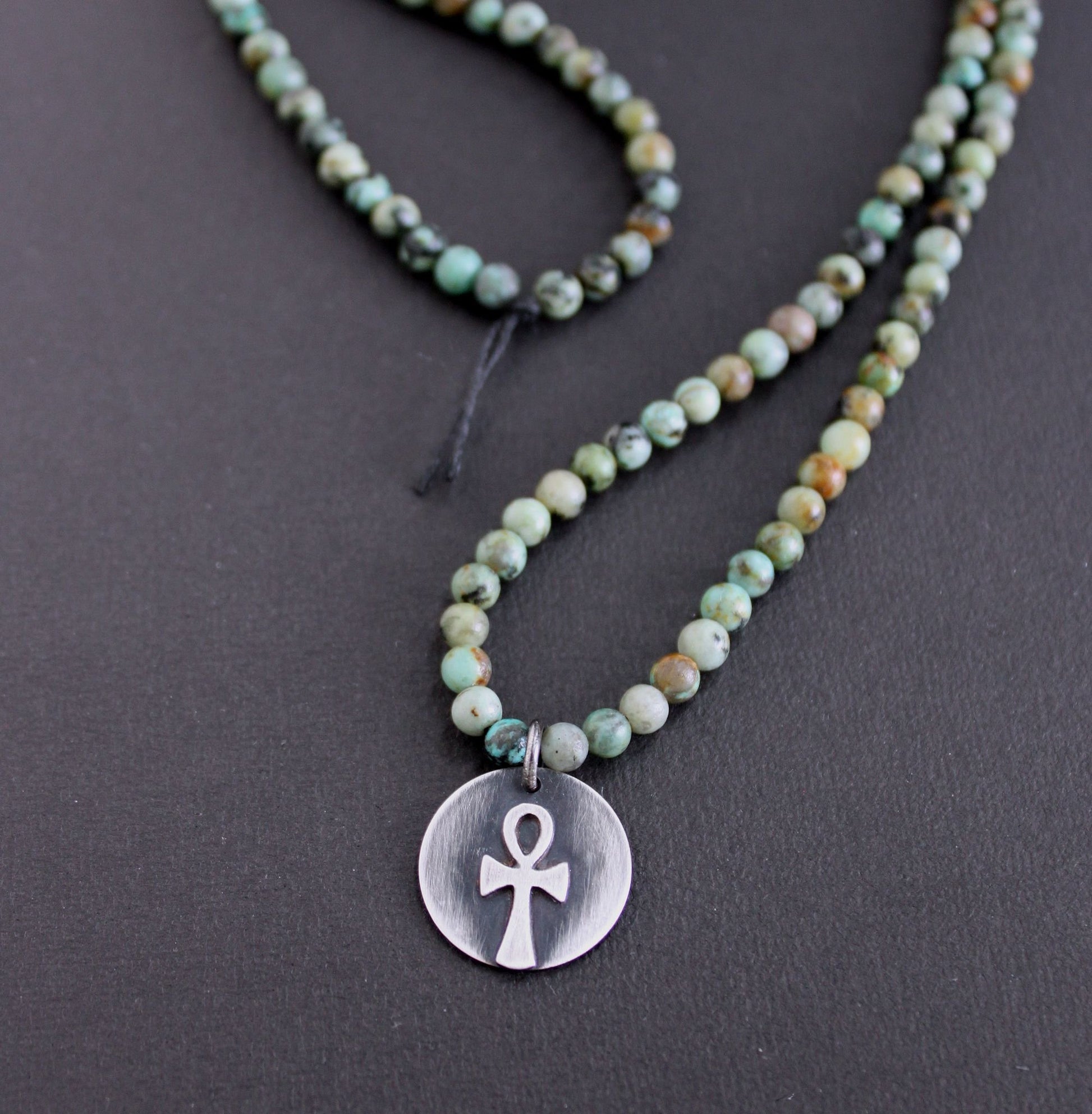 African Turquoise Bead Necklace, Ankh Pendant – LynnToddDesigns