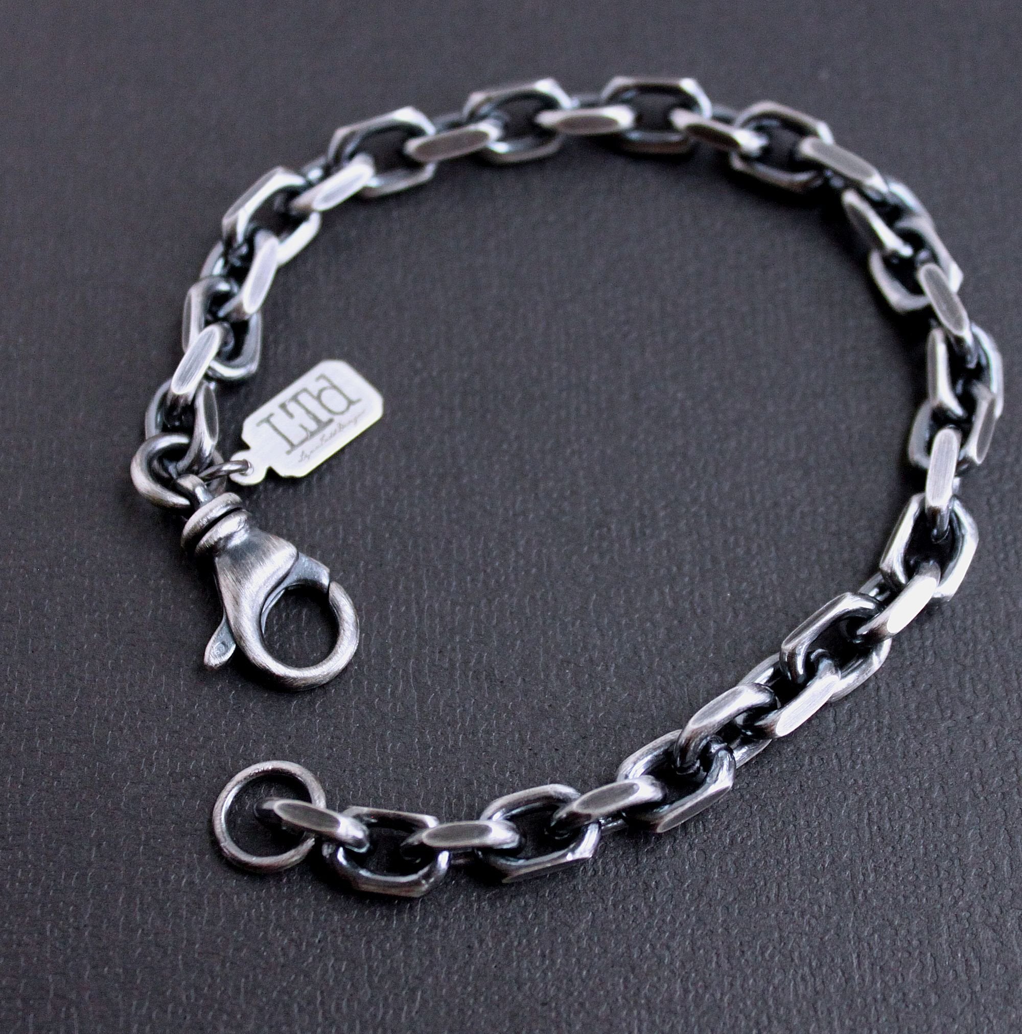 Men's Sterling Silver Figaro Link Chain Bracelet, Chunky Sterling Silver  Link Bracelet, 9 Inch Heavy Silver Chain Bracelet