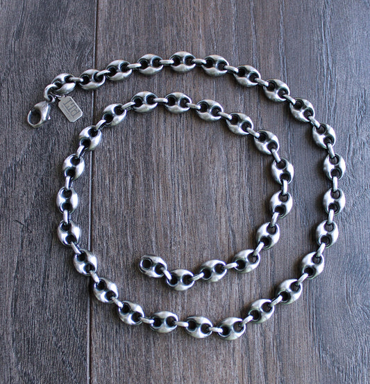 Oxidized Sterling Silver 1-1 Long Short Cable Link Chain for Men