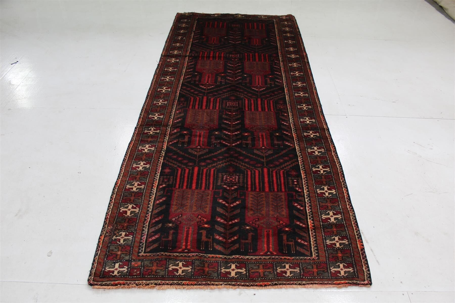 Lovely Traditional Antique Red & Black Handmade Wool Runner