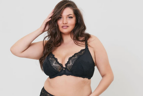 PLus size black fan lace half padded bra