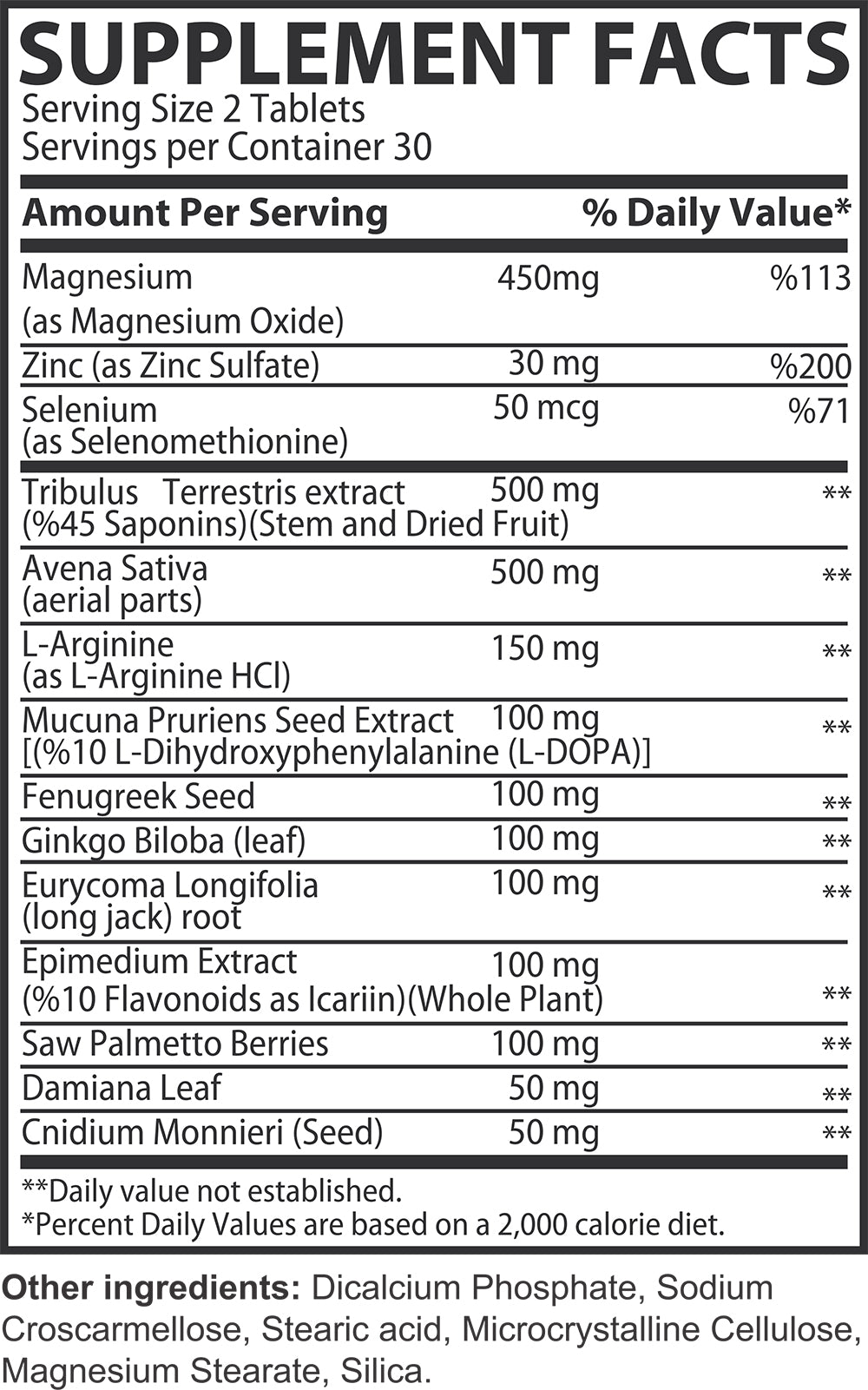 Dynamik Test Booster Supplement Facts