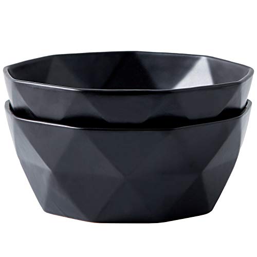Bruntmor 60 Oz Geometric Ceramic Soup Bowl Set of 2, 60 Ounce Large Black Ceramic French Onion Soup Crocks For Kitchen Black