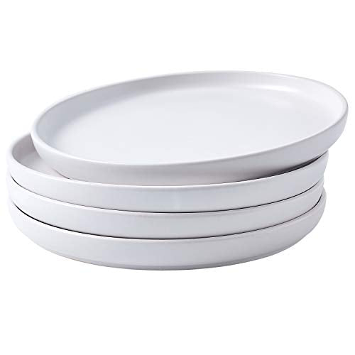 Bruntmor 8" Ceramic Plate Set of 4 Cute Round White Ceramic Salad Plate