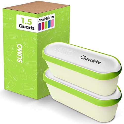 SUMO Ice Cream Containers with Lids for Homemade Ice Cream - Set of 2 Tubs  - 1.5 Quart or 3 Pints per Container, Reusable Ice Cream Containers for