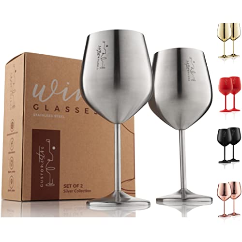 WOTOR Stainless Steel Wine Glasses Set of 4, 18oz Unbreakable & Portable  Stemmed Metal (Silver)