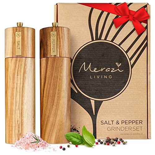 Salt and Pepper Grinder Set, Wood Pepper Mills, Wooden Salt