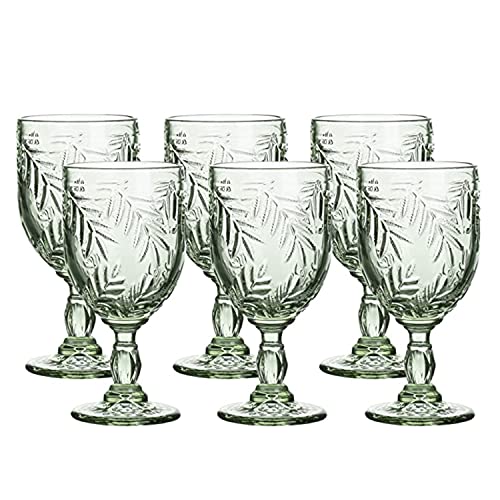 East Creek 8.5 oz Embossed Design Vintage Colored Glass Goblets with Stem Set of 6, Navy Blue