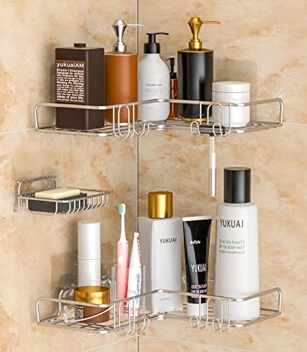  GeekDigg 3 Tier Hanging Shower Caddy, Shower Caddy Basket over  Shower Head with Suction Cups, Hooks, Bathroom Caddies, Rustproof Stainless  Steel, Silver : Home & Kitchen