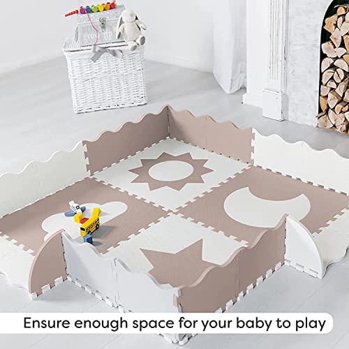 Baby Play Mat Tiles - 61" x 61" Extra Large, Non Toxic Foam Baby Floor Mat - Beige & White Interlocking Playroom & Nursery Playmat - Safe & Protective for Infants & Toddlers (Beige)