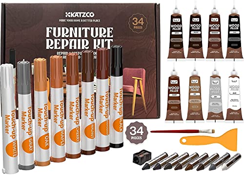 Katzco Furniture Repair Kit Wood Markers - Set of 13 - Light Colored  Markers and Wax