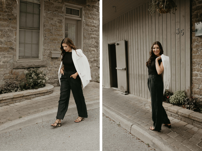 pants, bodysuit and a jacket 