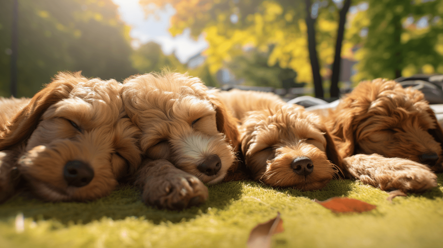 Labradoodle Lane puppies sleeping in the dog park