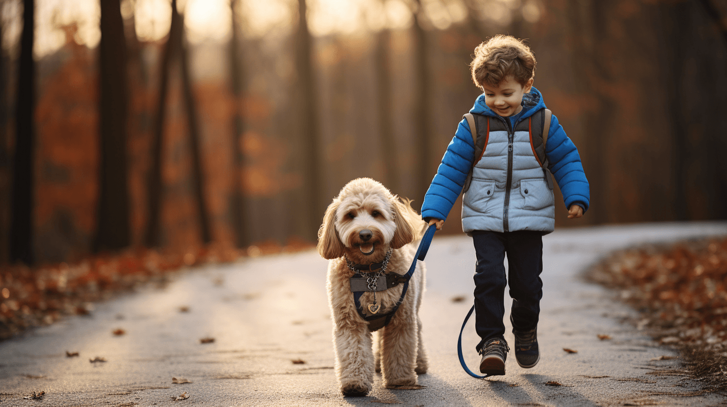 Labradoodle Service Dogs for autism children help to walking