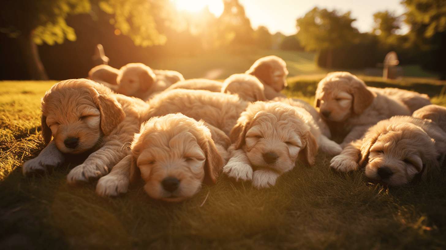 labradoodle shedding puppies sleeping in the dog park