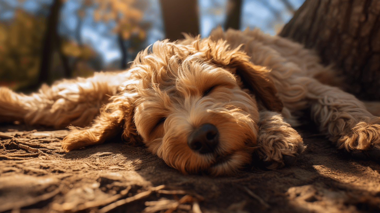 cute and long tails with labradoodle focusing back sleeping