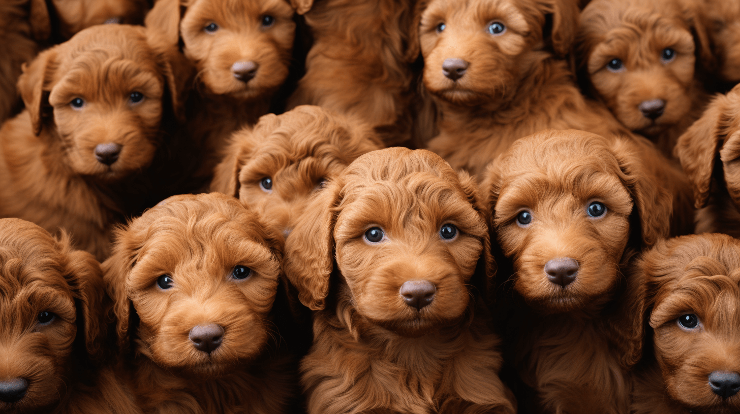 group of red labradoodle puppies