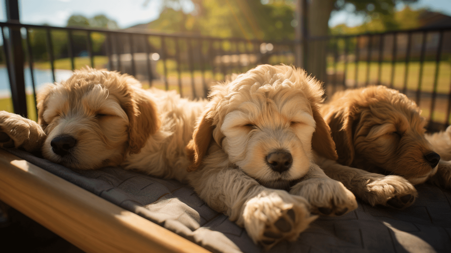 Lifespan chart Labradoodle puppies sleeping in the dog park