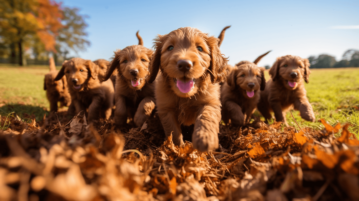 Red Labradoodle Puppies with long and shaggy hair