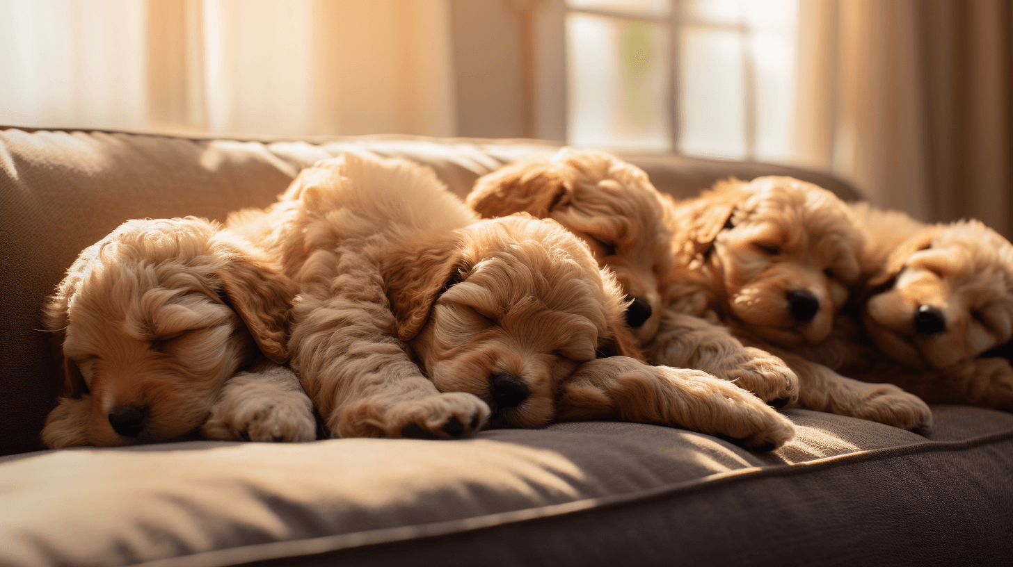 Toy Labradoodle puppies sleeping in the living room