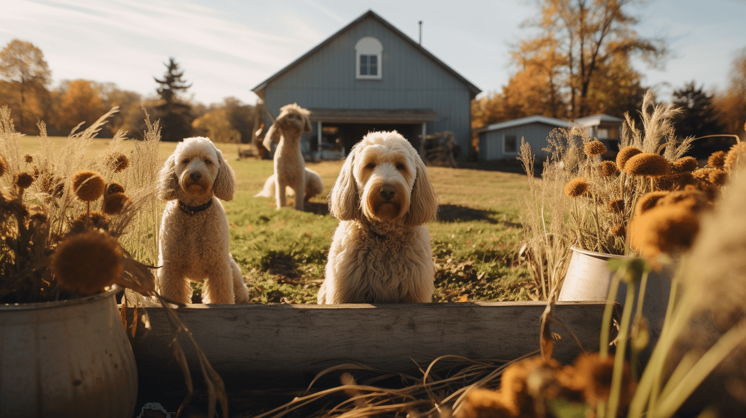 Yellow Labradoodle with long and shaggy hair